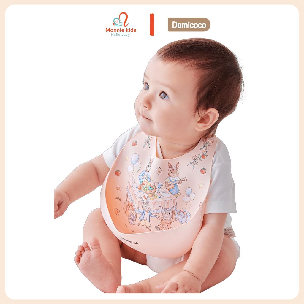 Yếm máng ăn dặm silicone Domicoco cho bé, yếm đeo trẻ em chống thấm cao cấp - Monnie Kids