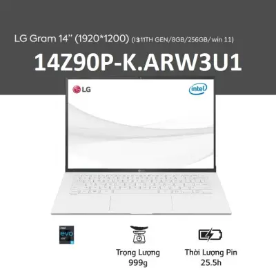 Laptop LG Gram IPS LCD WUXGA (1920x1200) 14 inches (i3 11th/8GB/256GB SSD) l 14Z90P-K.ARW3U1