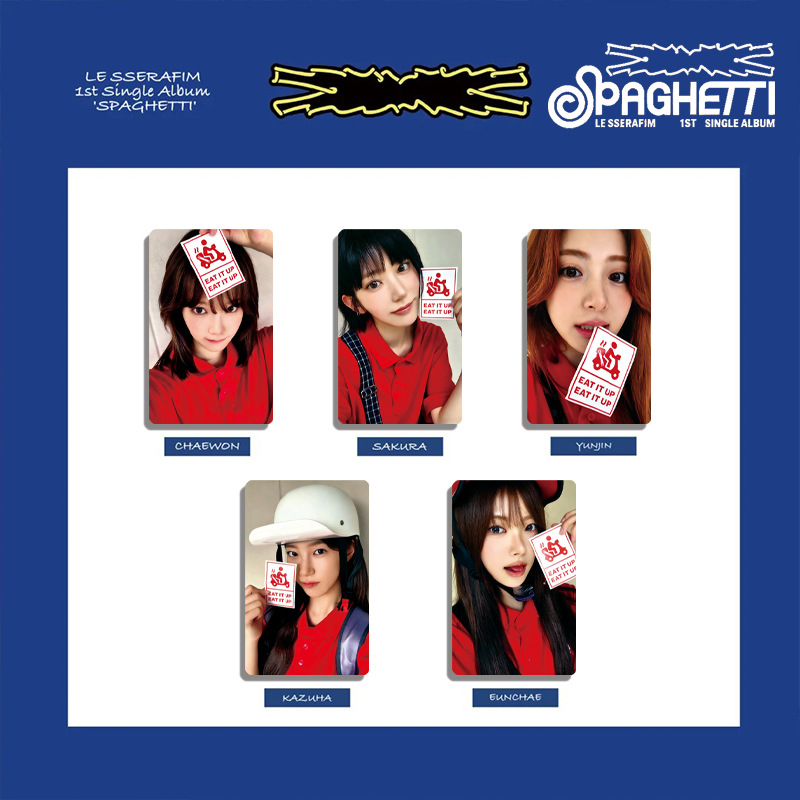 AM 5PCS/Set LE SSERAFIM LOMO Card Single Album SPAGHETTI Postcards Collection KIM CHAEWON Peripheral MA