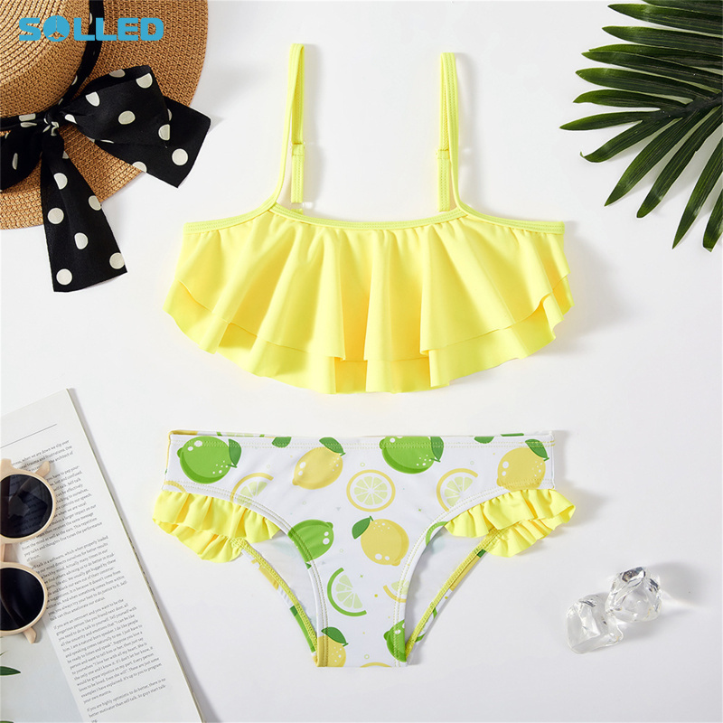 Toddler Girls Bikini Swimsuit Set Ruffle Chest Lemon Printing Two Pieces Swimsuit For Summer Beach Infant Baby Girl ราคา 217 บาท*ส่งฟรี