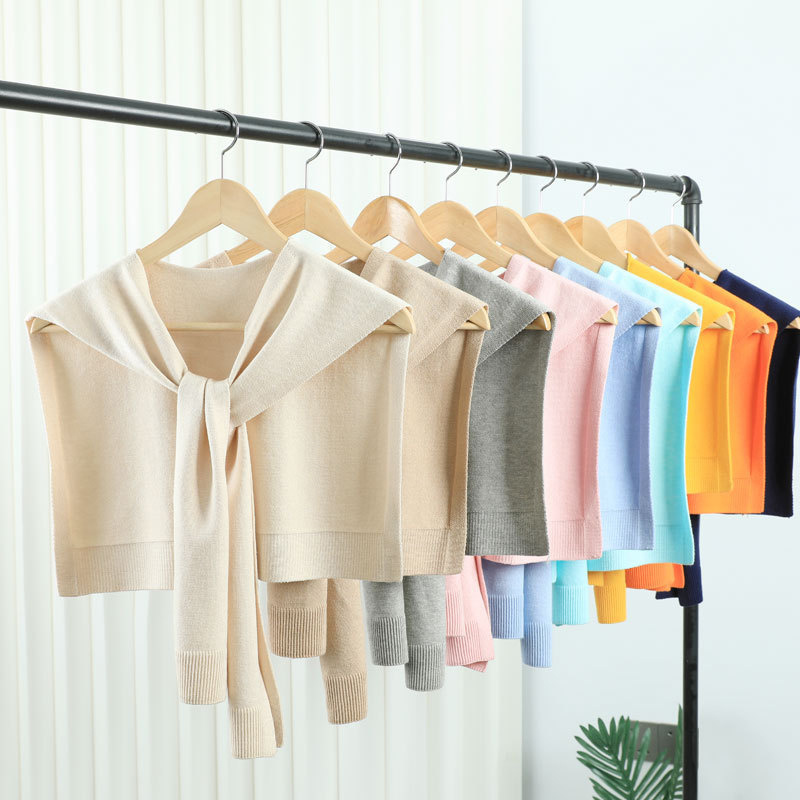 XINGHEC5 Hàn Quốc dệt kim khăn choàng máy lạnh phòng nữ áo vai giả cổ áo CAPE thắt nút khăn màu rắn cổ bảo vệ scarve