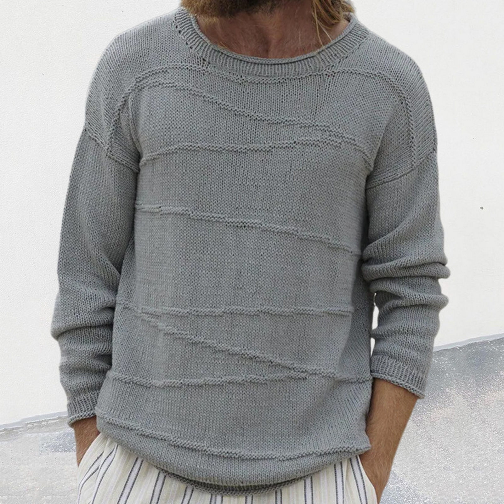 Men Solid Color Sweater Ribbed Cuff Sweater Cozy Men's Winter Sweater Loose Fit Ribbed Cuffs and O-neck Design Perfect771_voghion.com