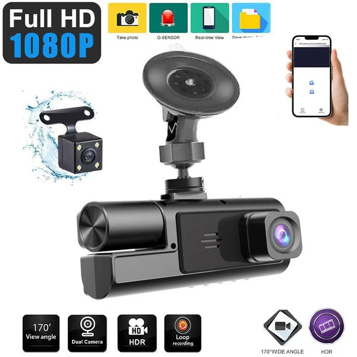 【Tự động thời trang】 Camera hành trình xe hơi ba ống kính với màn hình IPS và cho các tính năng nhìn trong đêm