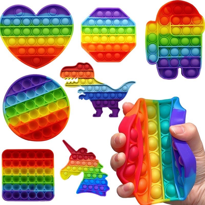 Pack Of 1,2,3 POP Bubble Squeeze Sensory Fidget Toy Pop It Figit Toy Fidget Toys Special Needs Stress Reliever, Push Bubble Gadgets - Square, ice-cream, Unicorn, Dino Rainbow Pop Bubble Pop it Toy (Multi Shaped Designed)