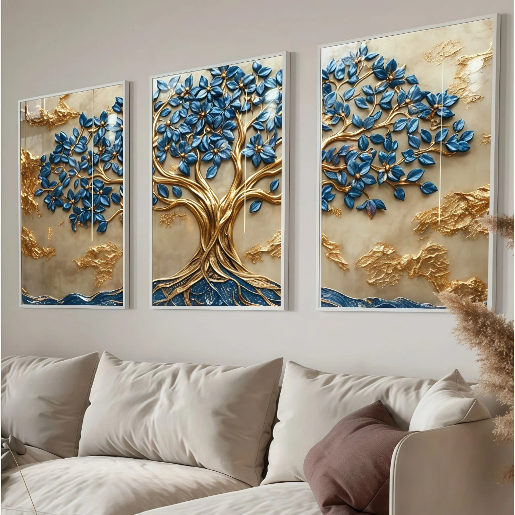 Set 3 Panel Lukisan Pohon Keberuntungan Hiasan Dinding Estetik Dekorasi Rumah Ruang Tamu