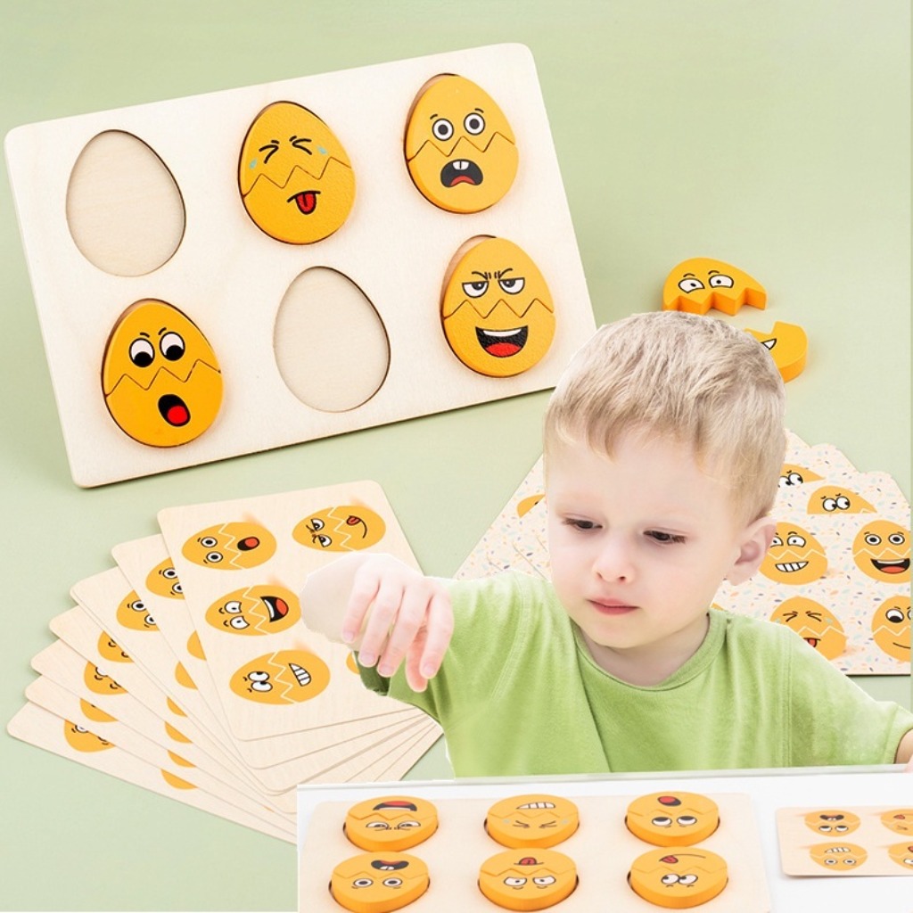 Eggs Puzzle Montessori Wooden Face Expressions Matching Block Puzzle Educational Games for Kids Preschool Ages 3 Years and Up