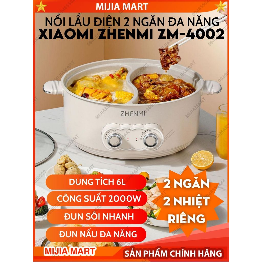 Nồi lẩu điện 2 ngăn đa năng Xiaomi Zhenmi ZM-4002, bếp lẩu điện 2 ngăn 2 nhiệt độ riêng biệt