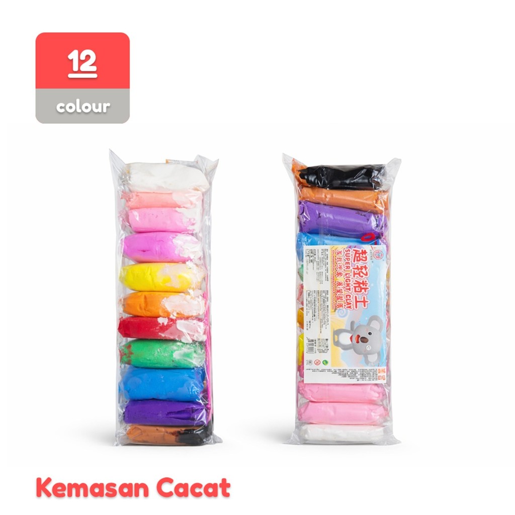 TAS (Kemasan Cacat) Set Clay Mainan Anak / Magic Clay Polymer Isi 12 Warna / Plastisin Ultra Light Clay / Clay Dough Play Isi 24 Warna