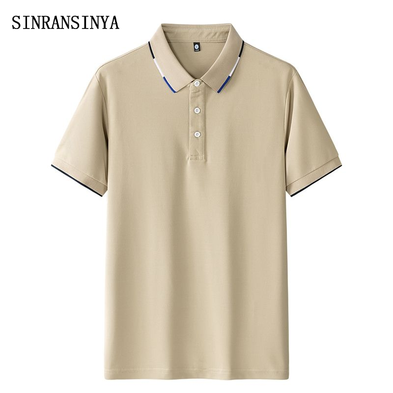 SINRANSINYA丨Áo polo nam-Áo Polo ngắn tay màu đỏ áo Thun Công Sở ve áo màu trơn ngoại cỡ Lụa băng khô áo nam