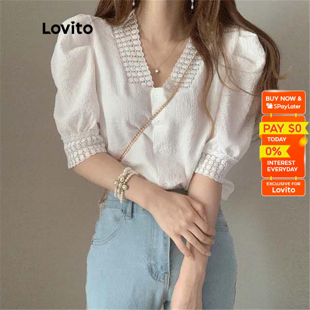 Essential Item) Lovito Casual Tupe Tops Elegant Plain Seamless