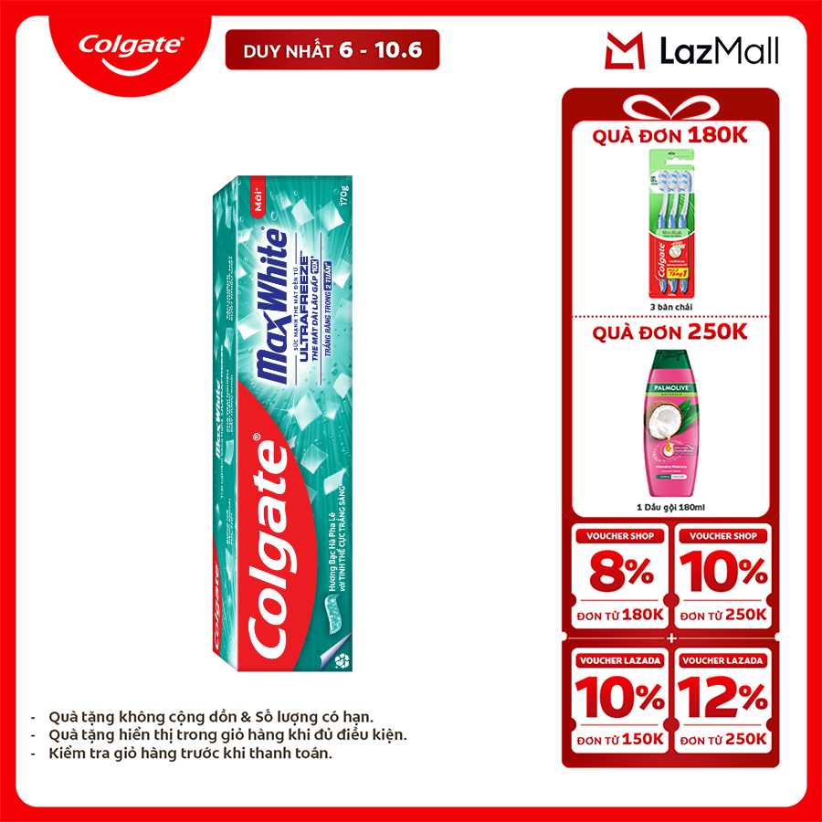 [Chỉ 6-10.6_X2 Voucher giảm 22%] Kem đánh răng Colgate MaxWhite tinh thể the mát, làm trắng răng trong 2 tuần