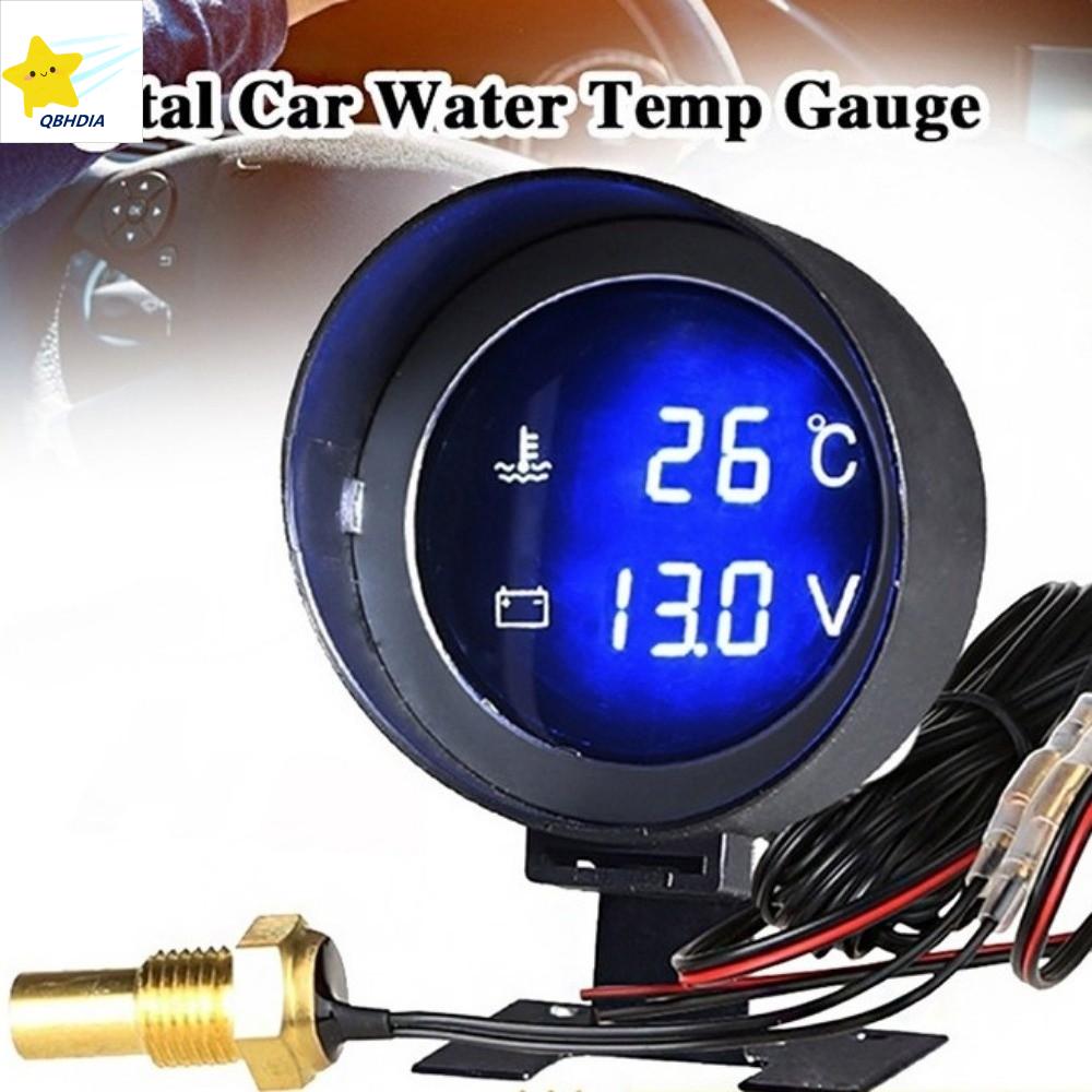 QBHDIA Màn hình kỹ thuật số Đồng hồ đo điện áp 2 trong 1 DC 9V-36V LCD tròn Đồng hồ đo điện áp Di động Ánh sáng xanh Đồng hồ đo nhiệt độ kỹ thuật số LED Ô tô