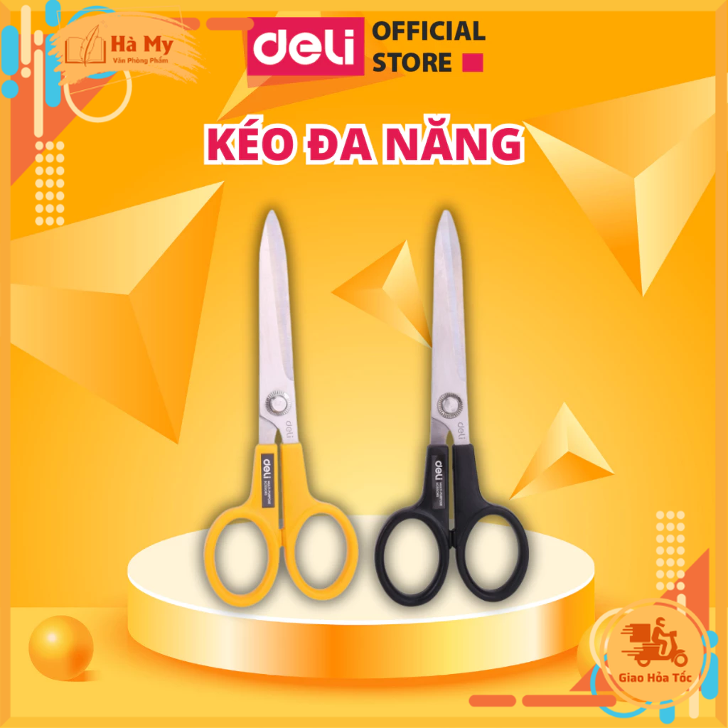 Kéo cắt đa năng deli 202mm e6014 lưỡi thép không gỉ sắc bén siêu bền