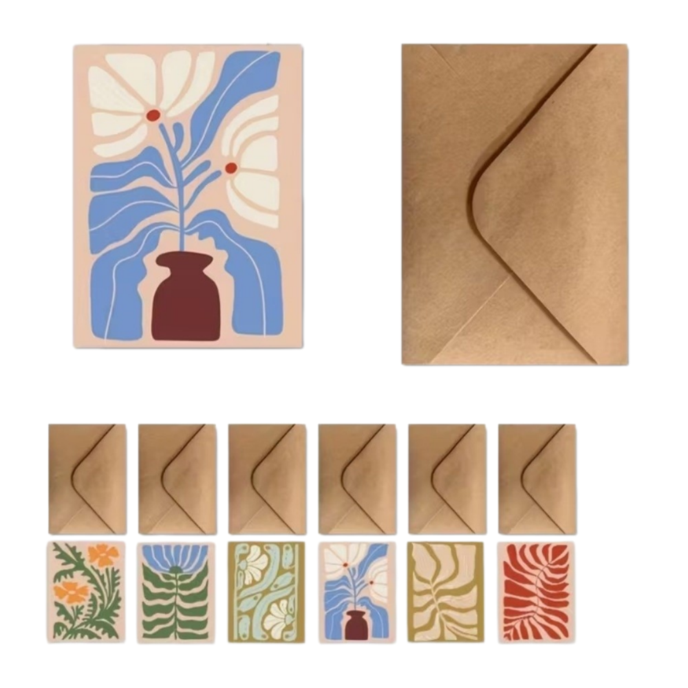 PSMASHOP 12/24pcs Abstract Floral Thank You Cards Set Boho Style Thicken Blank Note Cards with Envelopes Greeting Cards DIY Crafts