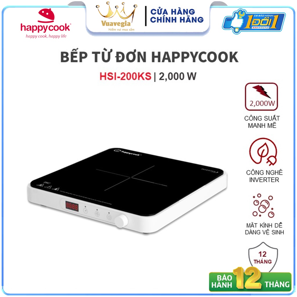 Bếp từ đơn inverter Happy Cook HSI-200KS - Hàng Chính Hãng Bảo Hành 12 Tháng