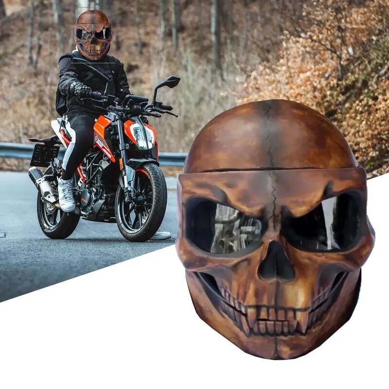 【Exclusive】 Ghost Rider Skull Helmets Skeleton Skull Helmets Full-Face Motorcycle Face Cover Skull Motocross Riding Sunglasses Comic