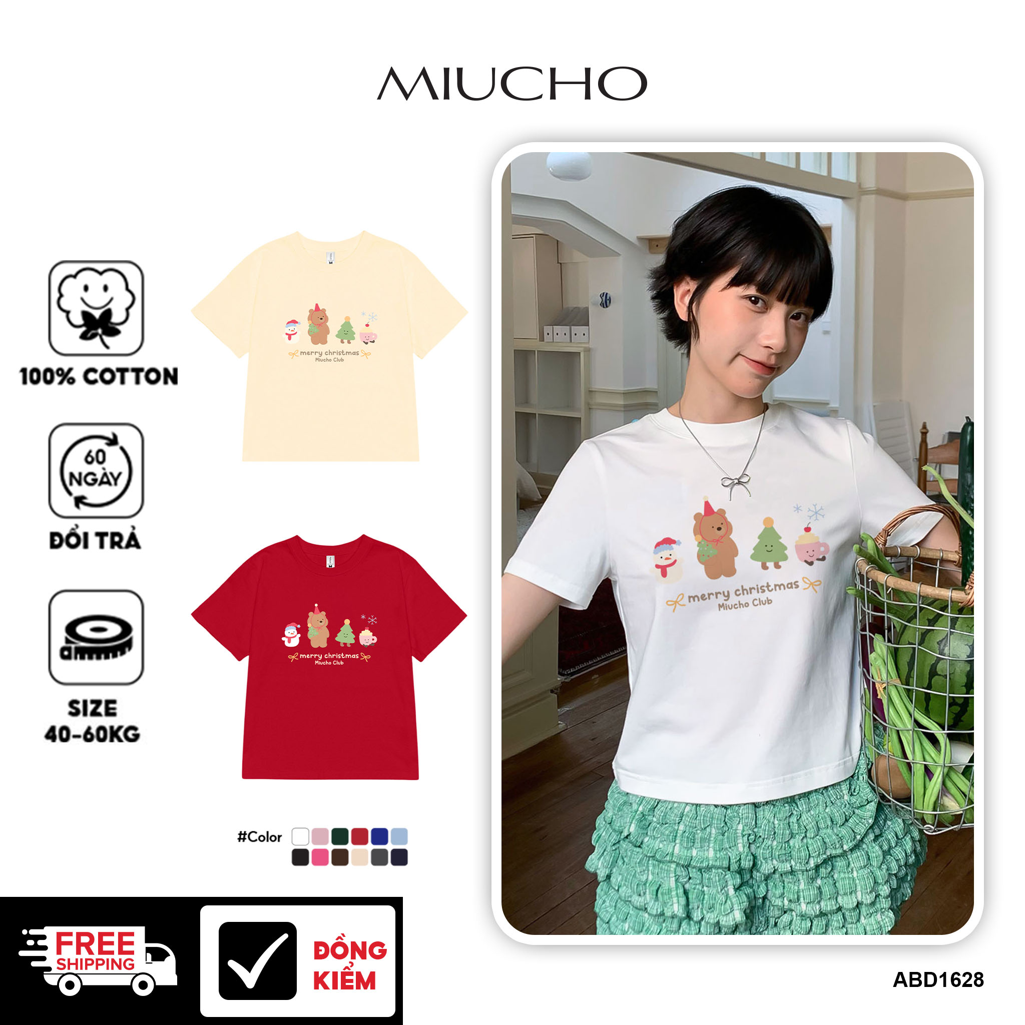  Áo baby tee ôm local brand ABD1628 Miucho vải cotton co giãn thoáng mát cổ tròn in mix 