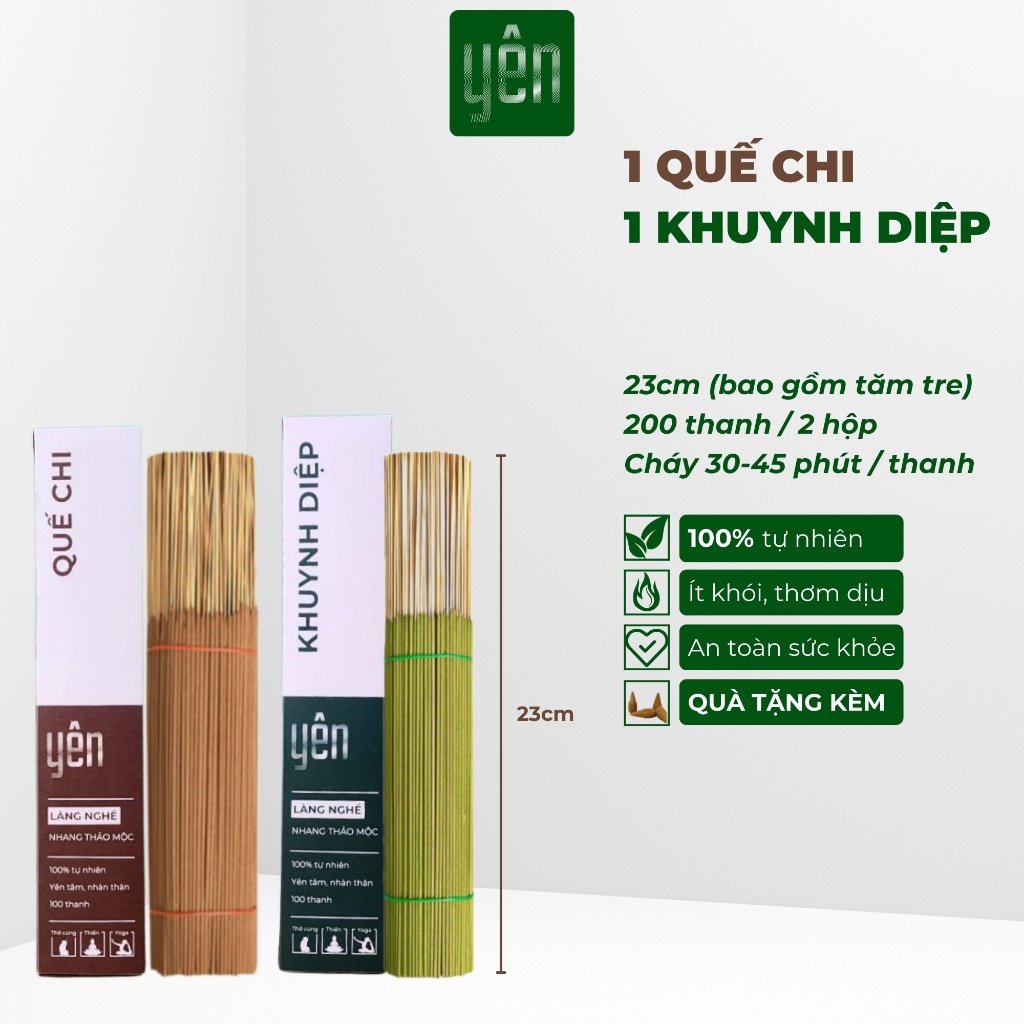 Nhang Thảo Mộc Sạch Mix Quế Khuynh Diệp Hương Bài Loại 23-30-40cm Hộp 100 Thanh Yên 100 % Tự Nhiên Thờ Cúng Thư Giãn