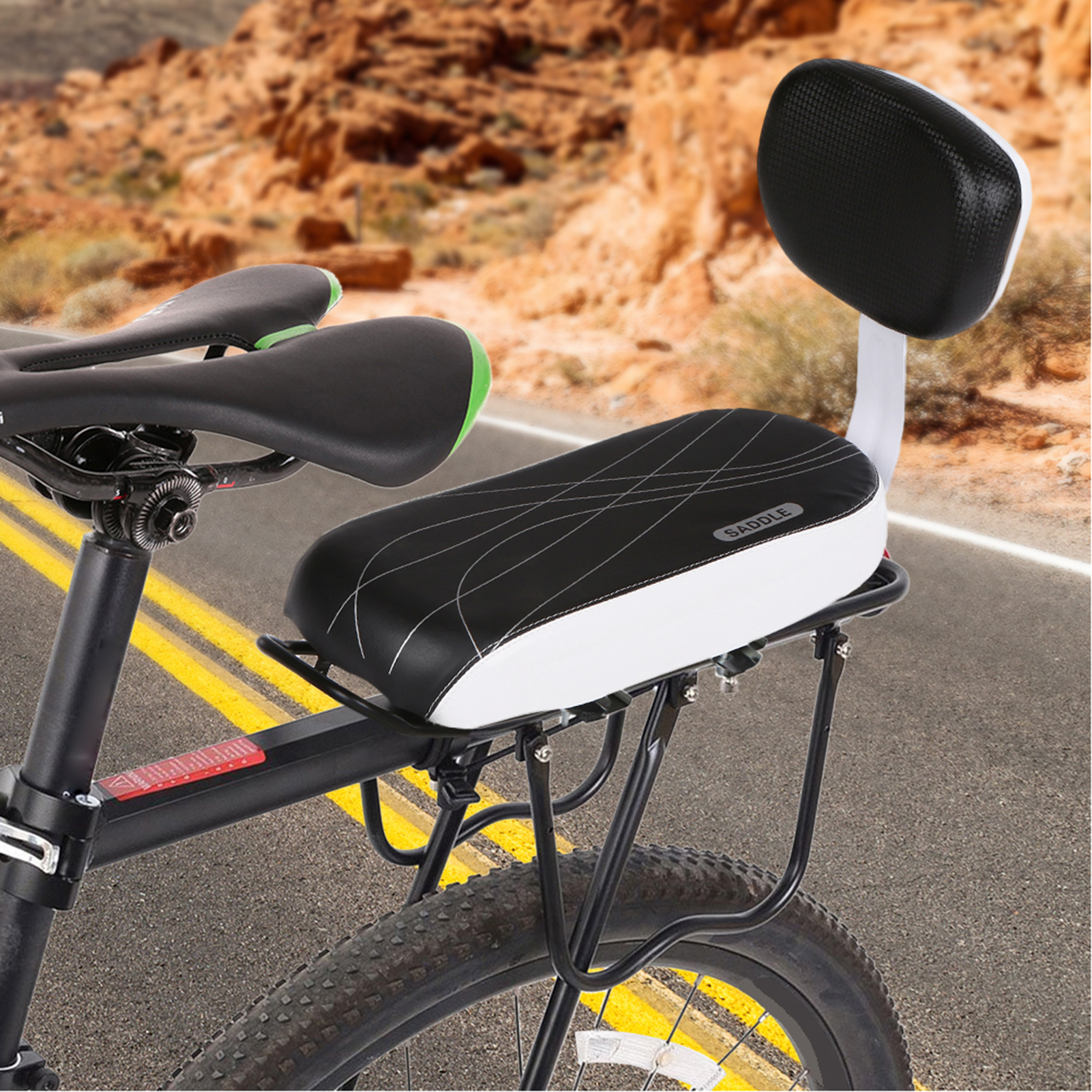 Rear with Back Support for Bikes PU Leather Cushion Rear Rack Mounted for Children (White)