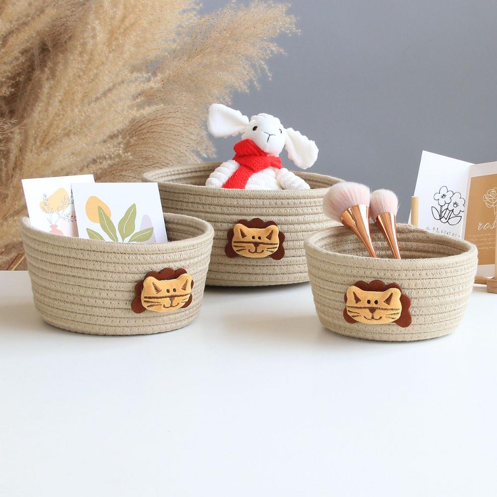 Gasgv Sáng Tạo S/M/L Bông Sợi Dây Thừng Với Động Vật Vá bện tay Trẻ Em Đồ Chơi Lưu Trữ Giỏ Đồ Lặt Vặt Lưu Trữ Giỏ Giá để tài liệu Trang Trí Nội Thất