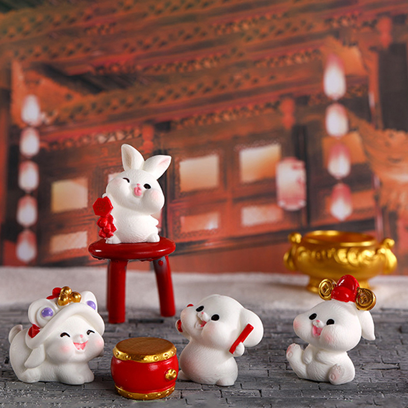 Maraa Mini Chinese New Year The Rabbit Zodiac Resin Small Bunny Micro