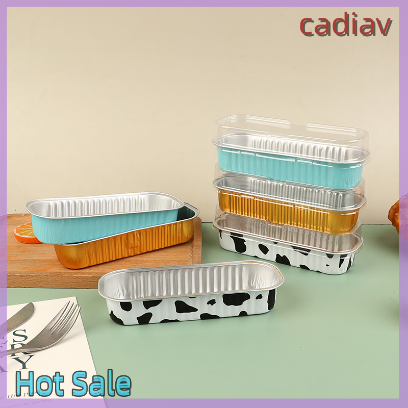 cadiav Hot 10Pcs Reusable Rectangle Aluminum Foil Tin Cup with Lids Pudding Cake Mold