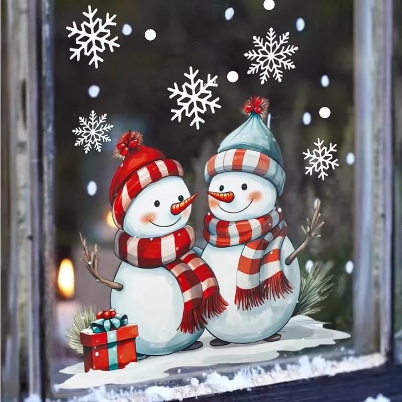 Người tuyết giáng sinh miếng dán cửa sổ PVC Snowman bông tuyết Kính Decal trang trí mừng giáng sinh chúc mừng năm mới 2025 