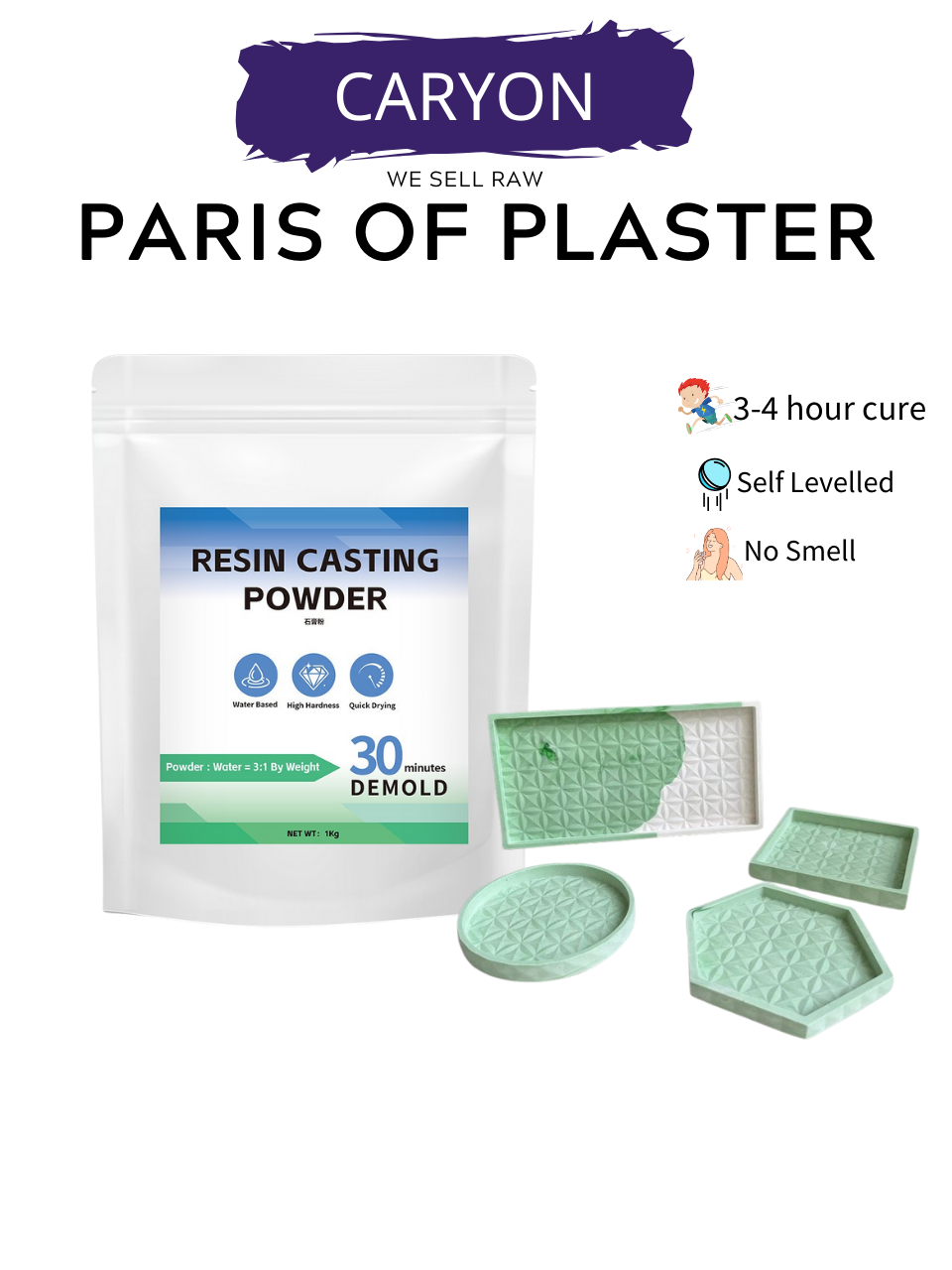 CaryOn Paris Plaster Resin Casting Powder 1kg Premium Quality Fast Set Smooth Finish Gypsum Powder