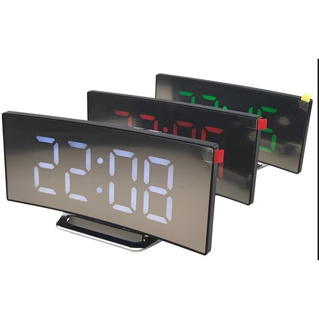 Jam Meja Digital Desain cermin / jam meja alarm bentuk layar lekung