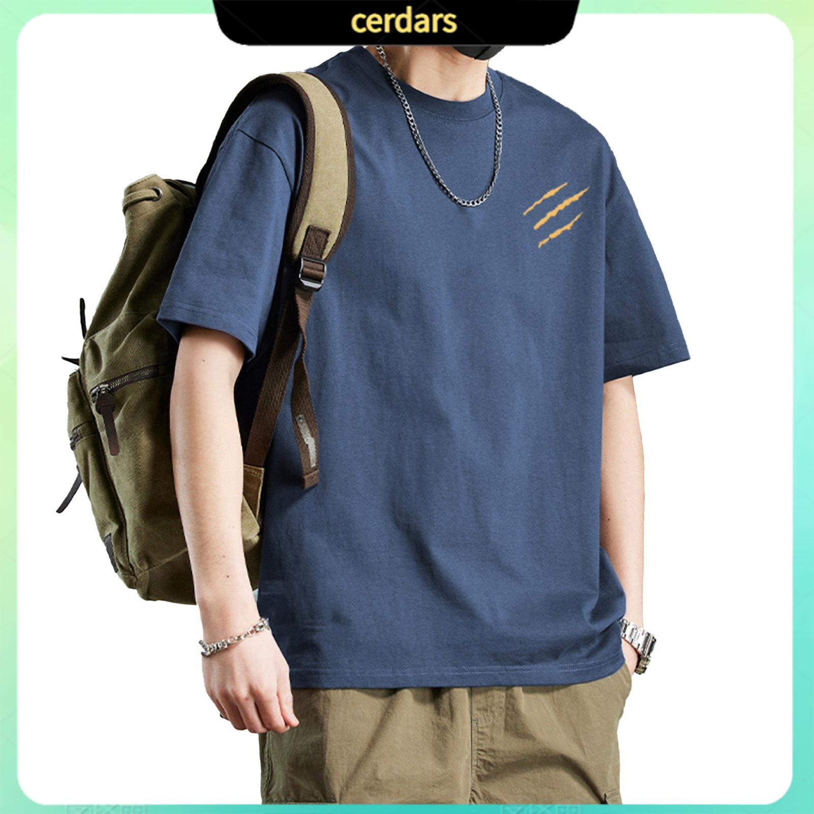 Cerdars Casual Loose Fit Shirt Men Casual Summer Tee Men's Cotton Blend T-shirt Casual Solid Color Crew Neck Summer Tee Breathable Loose Fit Shirt for Daily Wear Beach Street Fashion - 1