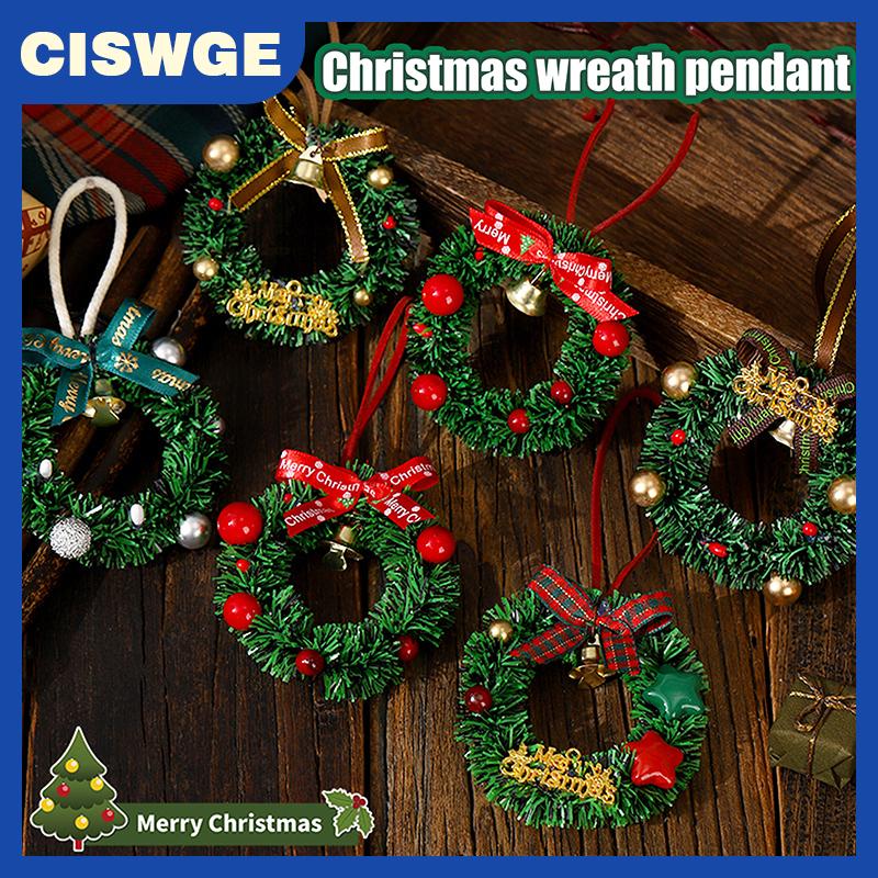 CISWGE Giáng Sinh Vui Vẻ Vòng Hoa Mặt Dây Chuyền Với Chuông Cửa Xe Treo Trang Trí Xmas Đảng Cây Giáng Sinh Trang Trí Nội Thất Phụ Kiện
