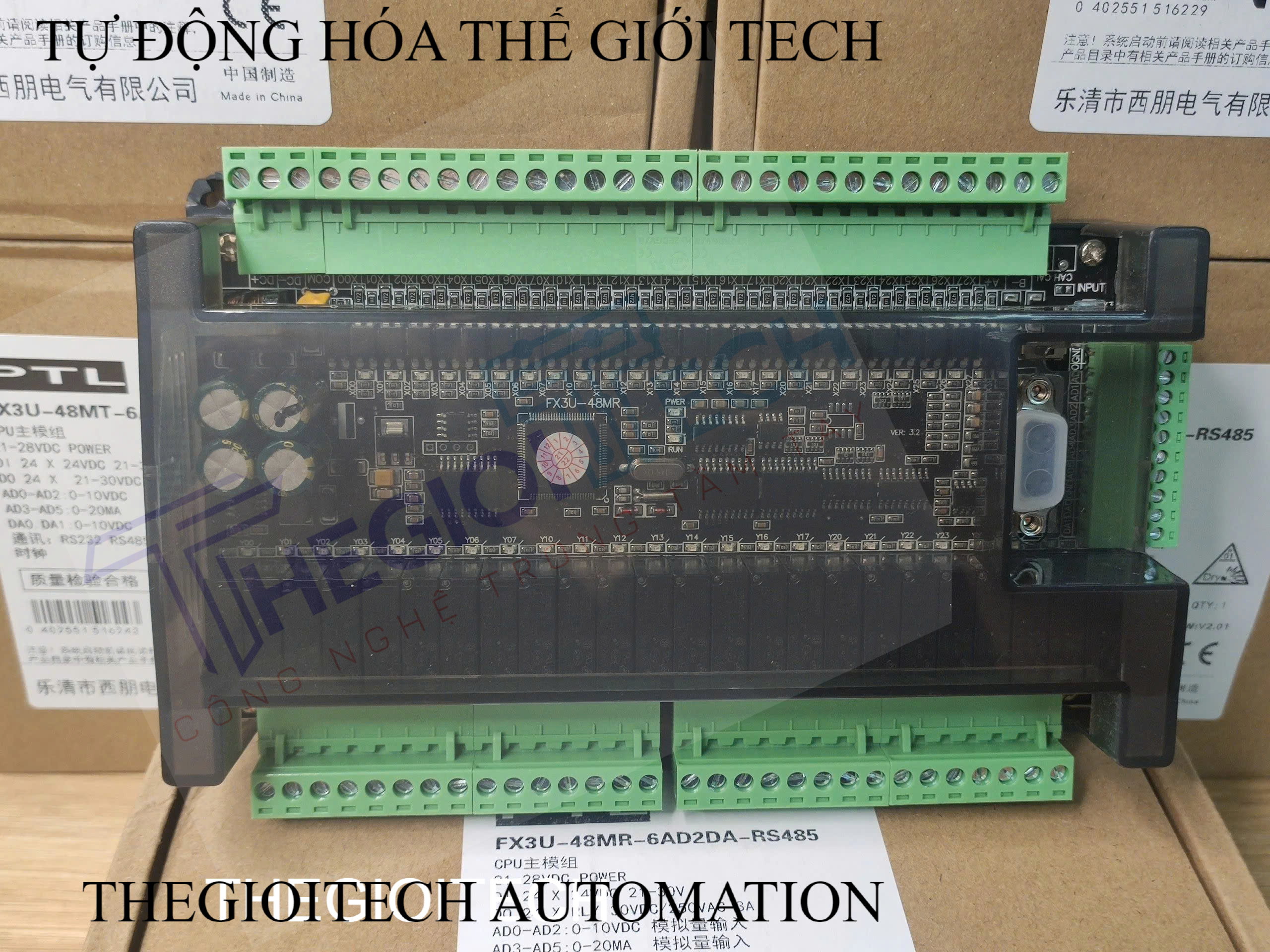 Board Mạch PLC Mitsubishi PTL FX3U-48MR-6AD-2DA 24 In 24 Out Relay RS232 RS485 MODBUS RTU GX Works2 Analog 0-10V 0-20mA