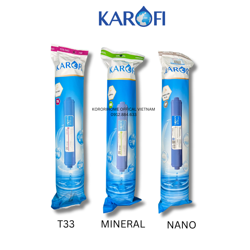 Combo 7 Lõi Lọc Nước Karofi Cho Máy N7RO Với Bộ 123 lõi 2 nhỏ Màng RO 100 Hàn T33 Min Nano