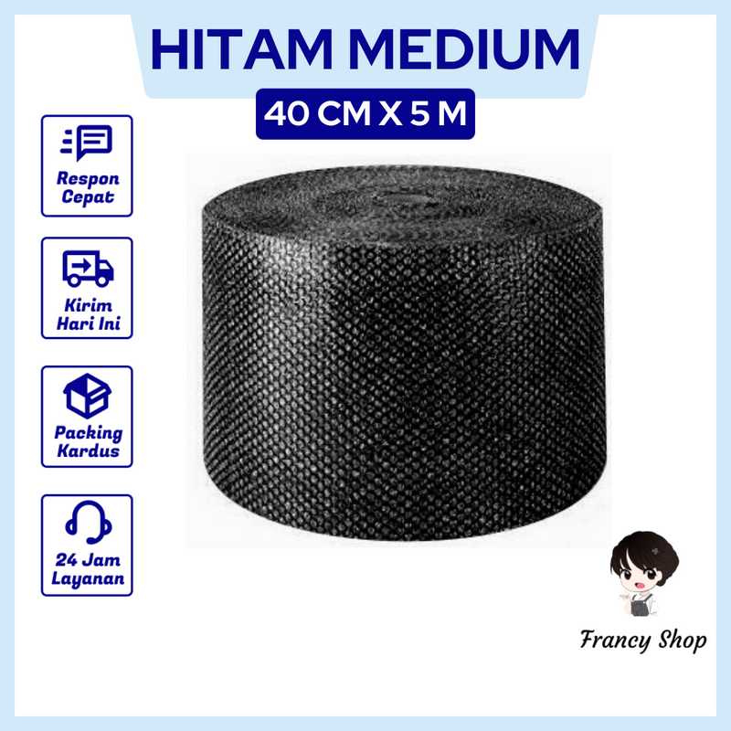 Bubble Wrap Hitam 40 cm x 50 m Tebal 2 Kg