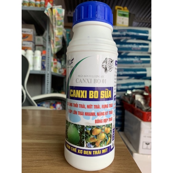 Phân bón lá CanxiBo Sữa chống thối trái, nứt trái, rụng trái, đẹp trái, chai 500ml dạng sữa đậm đặc