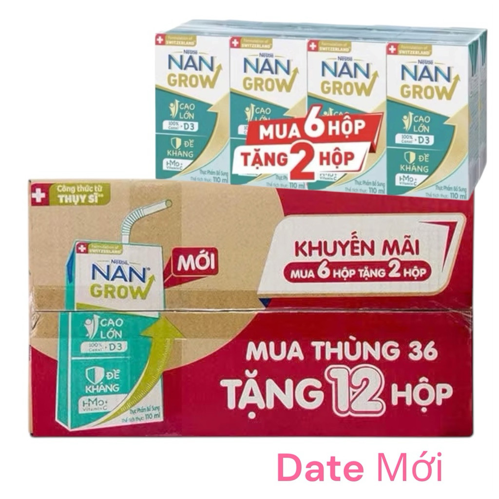 (Tặng Thêm 12Hộp) Sữa Nan Grow Pha Sẵn 110ML Cao Cấp (36hộ x 110ML) DATE MỚI