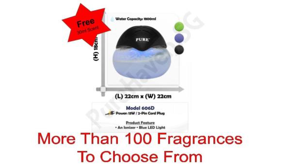 [BNIB] FOC 30ml Scent Liquid! Model 606D Premium Water Air Purifier 1800ml. With Ionizer & Blue LED Light Singapore