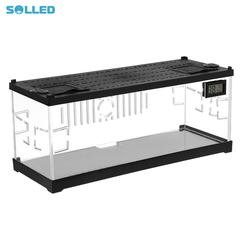 Reptile Feeding Box Clear Views Portability Habitat Terrarium Enclosure Amphibians Tank Reptiles Breeding Enclosure Cages With Thermohygrometer Portable Container For Iguanas Lizards ราคา 841 บาท*ส่งฟรี