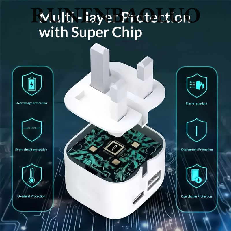 RUNENBAOLUO 35W UK Plug Dual Port Fast Charger with Ultra Chip Protection for iPhone and Android Devices Giá 24,000 Đồng*Miễn phí vận chuyển
