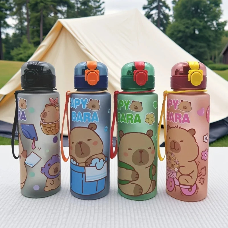 Borraccia Capybara In Plastica Per Bambini – Con Cannuccia, Tappo A Bicchiere E Portachiavi, Super Carina E Antiperdita, Ideale Per Scuola E Viaggi