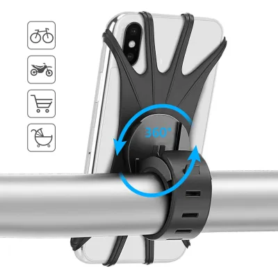 Hompo Universal Silicone Bracket Bicycle Phone Holder For iPhone Samsung Mobile Cell Phone Holder Bike Handlebar Clip Holder 360 Degree Rotation Outdoor Sports Strap Bicycle Car Holder