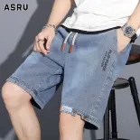 ASRV Quần short jeans nam mùa hè mới phong cách Hàn Quốc rộng rãi thẳng quần jean nam