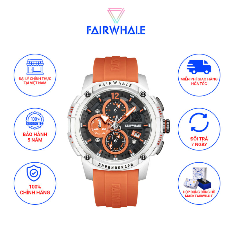 Đồng Hồ Nam Thể Thao Chính Hãng Mark Fairwhale FW002 Size 44mm Dây Đeo Silicone Chống Nước 30m Thời 