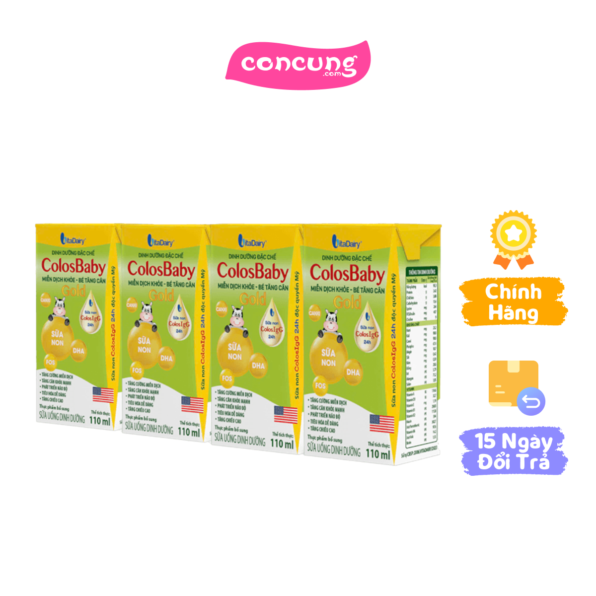 Sữa uống dinh dưỡng Colosbaby 110ml, lốc 4 hộp (trên 1 tuổi)