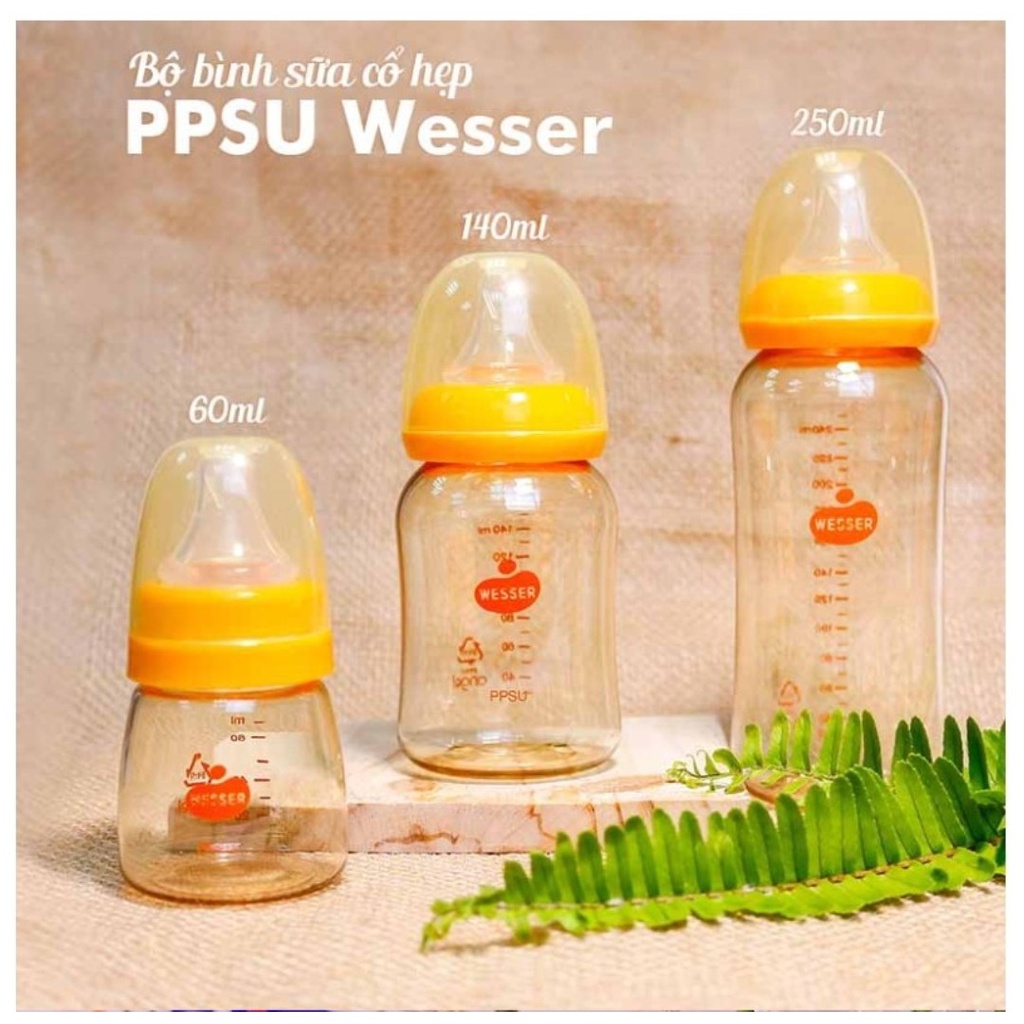 Bình sữa , núm ti wesser pp/ppsu cổ hẹp 60ml/140ml/250ml mẫu mới nhất