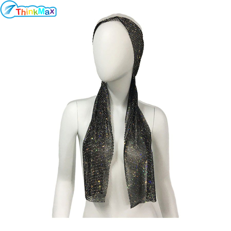 Women Bling Rhinestone Head Scarf, Carnival Night Party Mesh Design Elastic Rave Hat, Summer Dress Headband Hat ราคา 426 บาท*ส่งฟรี