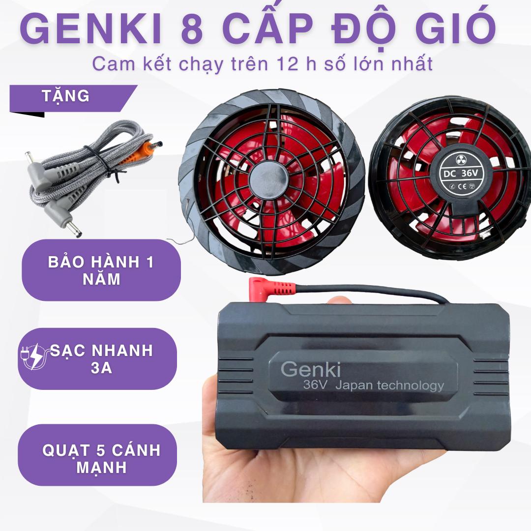 [BH 1 NĂM]Bộ Pin Áo Điều Hoà GENKI Cao Cấp 8 Cấp Độ Gió Sạc Nhanh 3A Chạy Liên Tục Trên 12 Tiếng Số Lớn Nhất Quạt 5 Cánh Siêu Khỏe