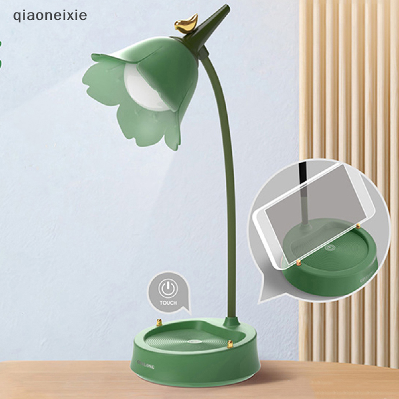 Qiaoneixie Đèn LED để bàn hình hoa Đèn đọc sách cảm ứng chiếu sáng phòng ngủ học sinh bảo vệ mắt