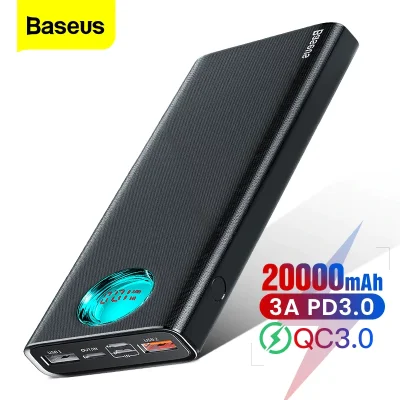 Baseus Amblight 20000mAh / 30000mAh Power Bank USB C PD3.0+QC3.0 Fast Charging Digital Display Portable Charger for iPhone Samsung Huawei Xiaomi Mi