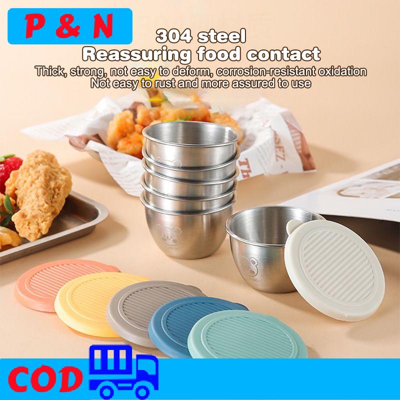 P&N 304 đựng nước sốt bằng thép không gỉ 50ml nước sốt cốc Silicone Nắp chống rò rỉ món salad nhúng hộp lưu trữ nhỏ